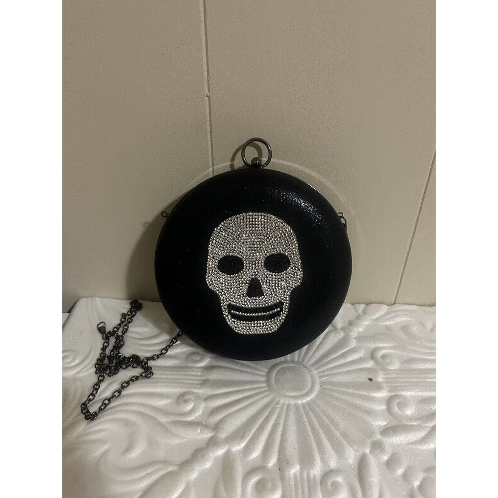 alessia black skull jeweled purse with long chain strap
